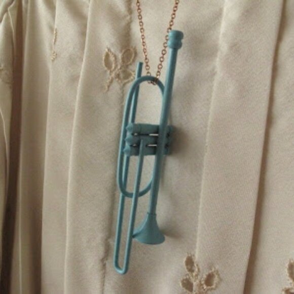 Blue Metal Trumpet Christmas Ornament Handmade - Picture 6 of 6